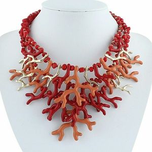 Enameled Faux Coral Branch Necklace