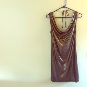 ABS Allen Schwartz gold cowl neck cocktail dress