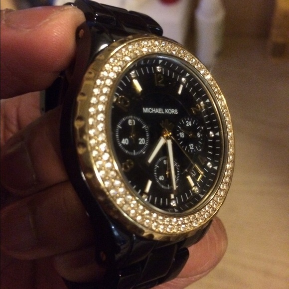 Michael Kors Black Diamond Studded Ceramic Watch
