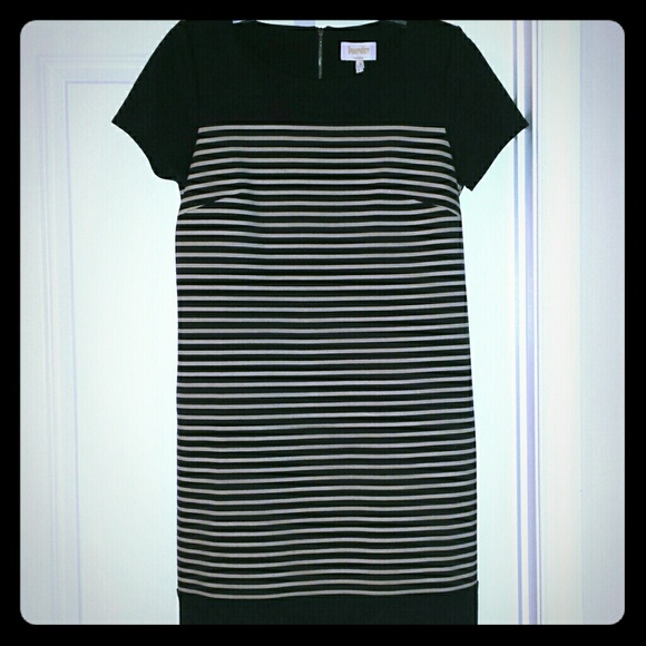 Laundry SS black and tan striped day dress