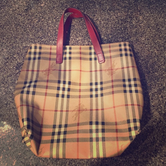 Small Burberry tote with red straps