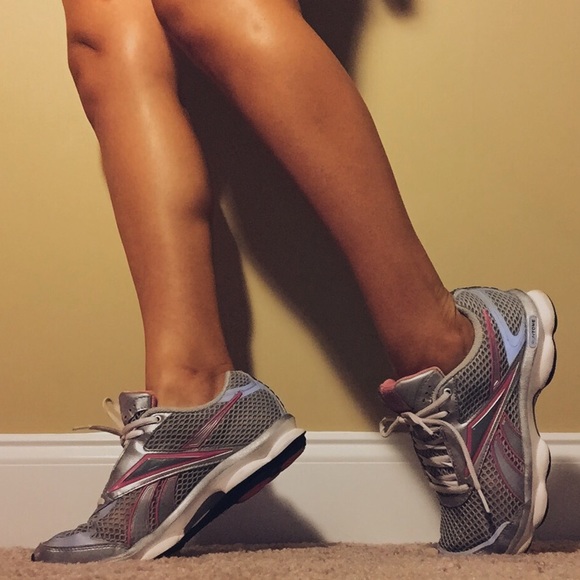 Gray and Pink running shoes