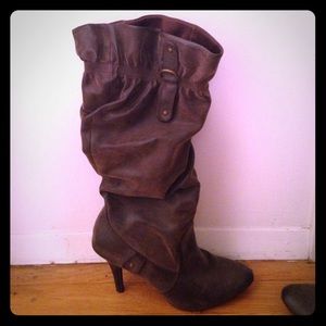 Brown slouch knee high boots