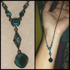 Teal and Pewter finish diamond Lariat Necklace