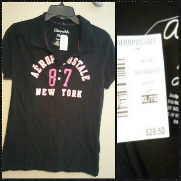 Cute aeropostale polo with pink glitter NEW