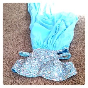 Blue rhinestone open side prom dress