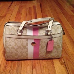 Beige/pink/white Coach bag.