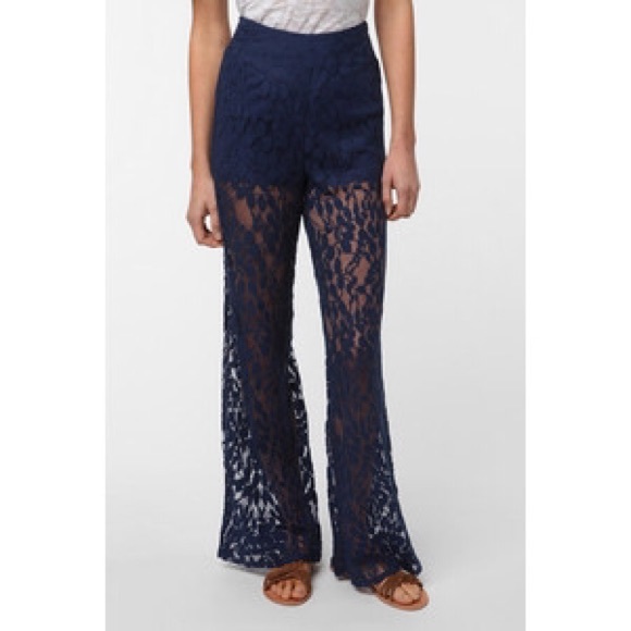 Ecote Blue Wide Leg Lace Pant