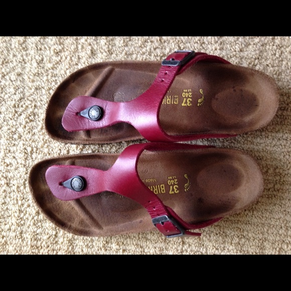 ON HOLD......Burgundy Birkenstock sandals