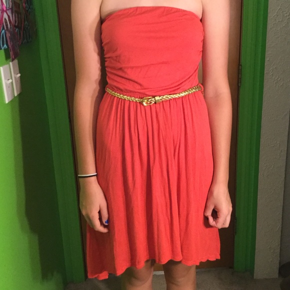 Coral high-low dress