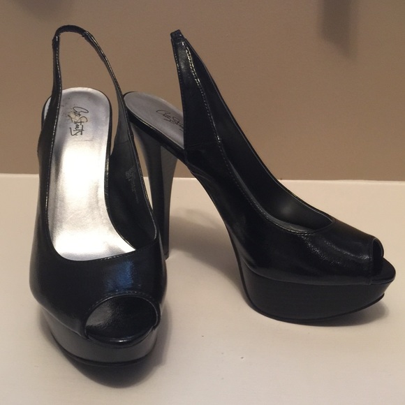 City Streets Shoes - Black Sling Back Heels