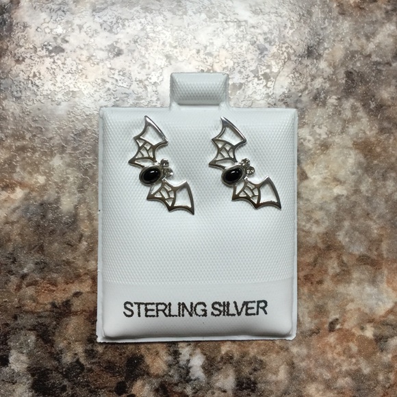 Jewelry - .925 Sterling Silver & Black Onyx Bat Earrings