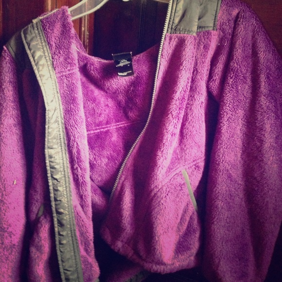 Purple and grey north face fleece jacket