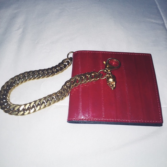 Alexander McQueen red leather chain wallet