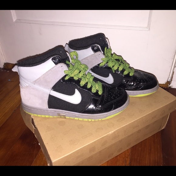 Black, Gray and  Neon green Nike sneakers