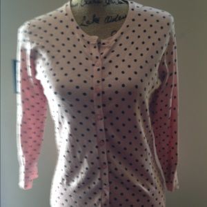 Worthington pink black polka dots cardigan