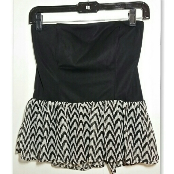 Black Chevron Print Peplum Top