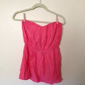 Sweetheart neckline pink/coral tube top blouse
