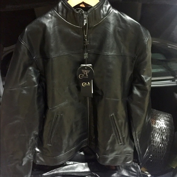 armani collezioni leather jacket mens