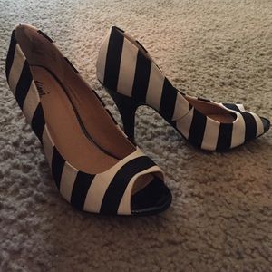 Black and White striped heels