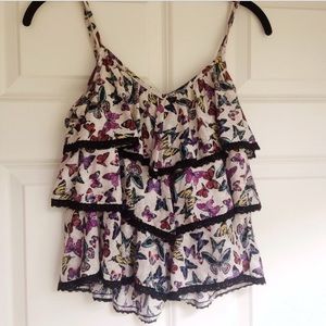 Forever 21 butterfly ruffle crop tank cami