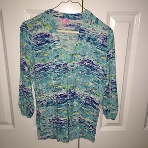 Lilly Pulitzer turquoise beach toile shirt