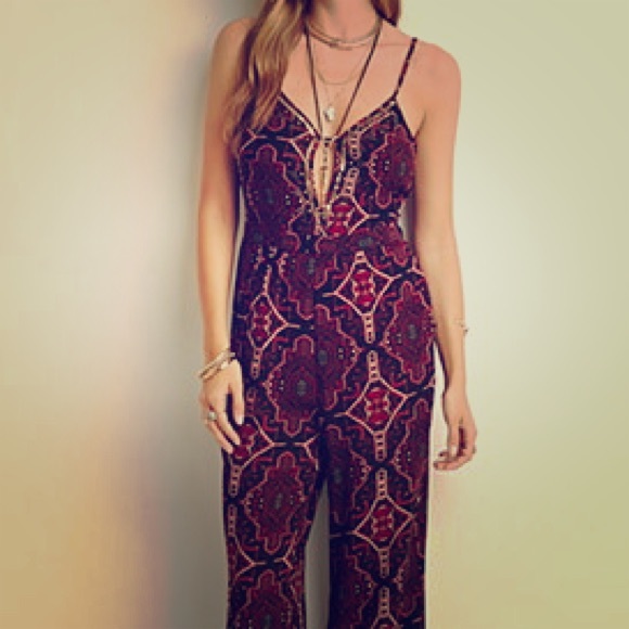 Tribal Jumpsuit with Corset Back and Beaded Detail