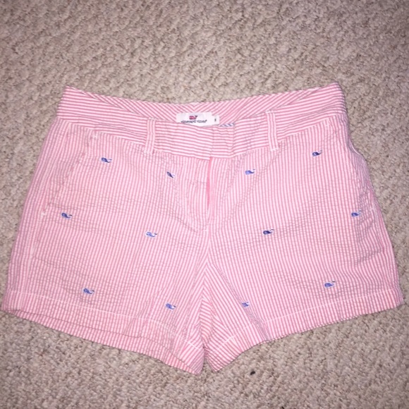 Vineyard Vines pink seersucker whale shorts