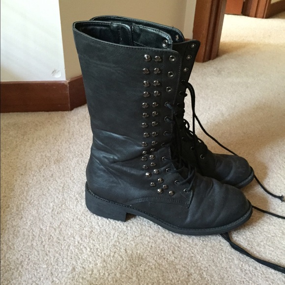 Qupid studded combat boots