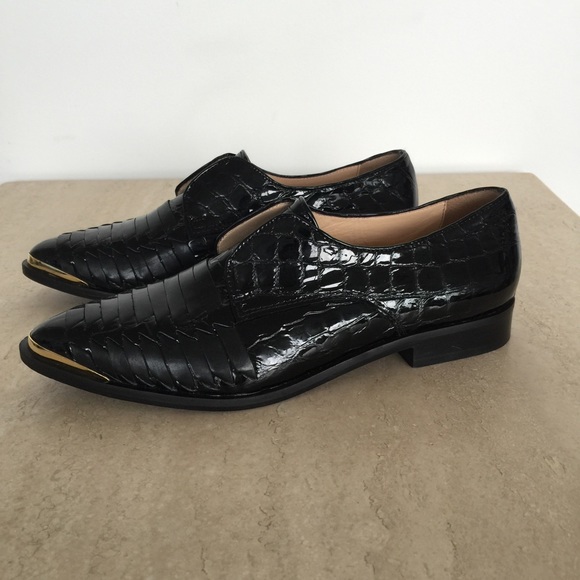 My Suelly Black Patent Leather Loafers Gold Toe