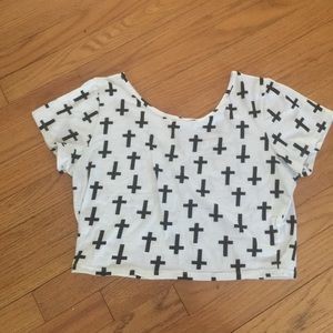 White crop top with black crosses