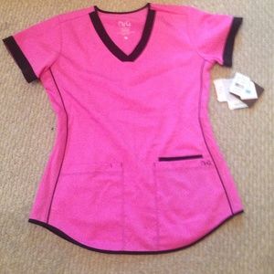 Pink & black scrub top.