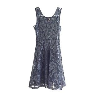 [SOLD] Express Black Metallic Lace Skater Dress