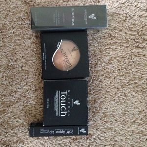 Primer, foundation, lip stain & bronzer