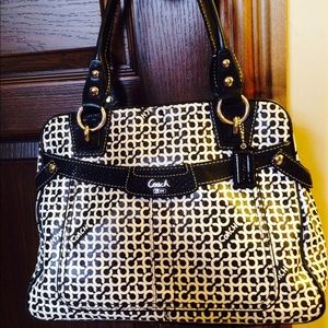 Coach op art satchel-black and white