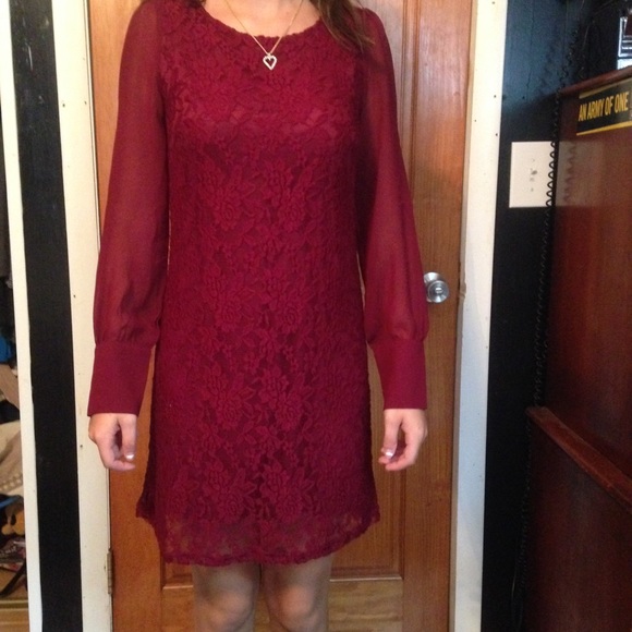 Maroon Lace long sleeve dress