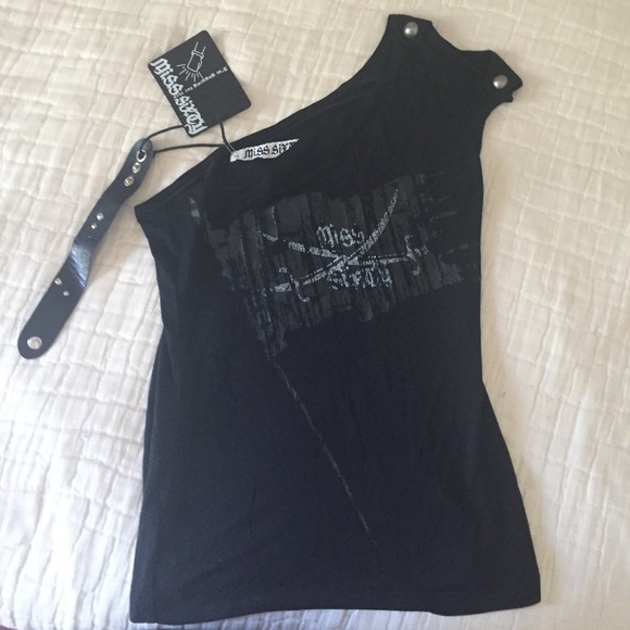 Miss Sixty one shoulder Rock n Roll black top