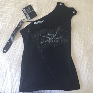 Miss Sixty one shoulder Rock n Roll black top