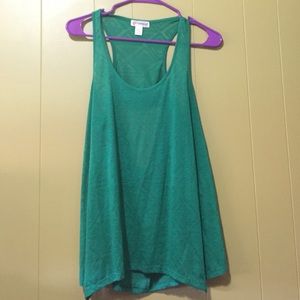 Emerald green racerback tank top with fun back