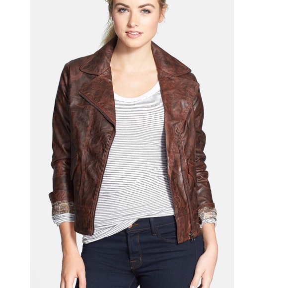 KUT FRON THE CLOTH VEGAN LEATHER BROWN JACKET.