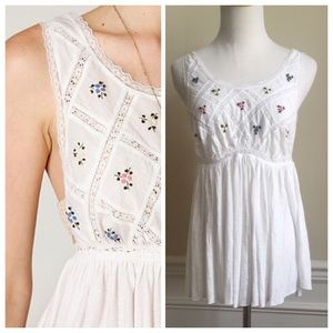 Free People Embroidered Florals Top