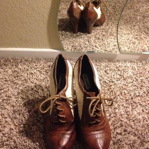 Lace and leather high heels