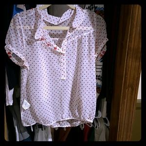 Sheer red pokadot top