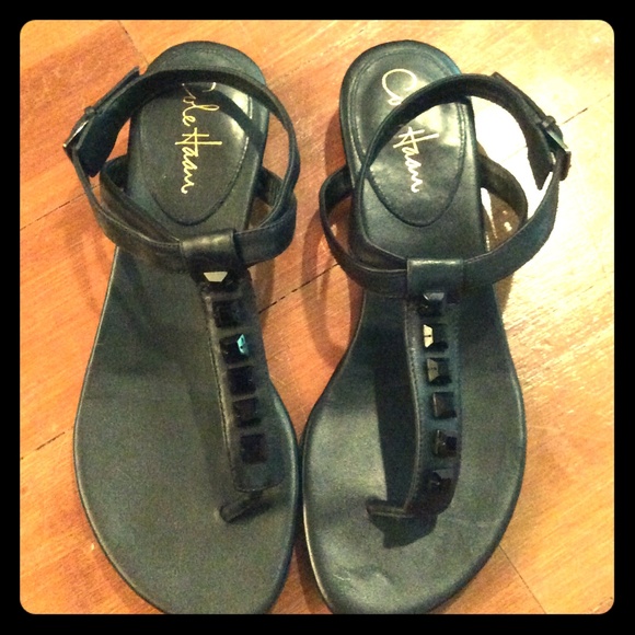 Black Leather Cole Haan Sandals with Beads