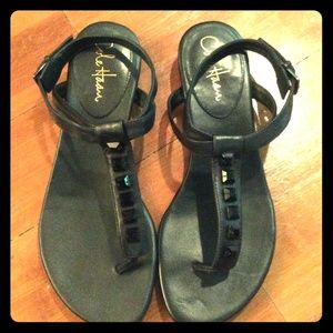 Black Leather Cole Haan Sandals with Beads