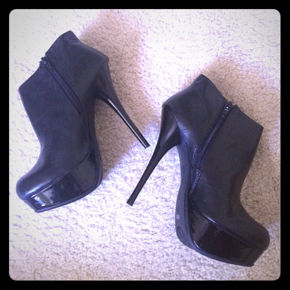 Black Leather Booties Heels