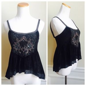 Free People Black Velvet Embellished Top