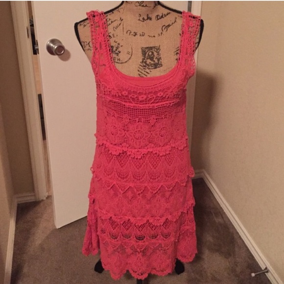 Coral summer dress,detailing is extravagant