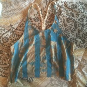 🇺🇸NWOT American flag crop top w fringe side