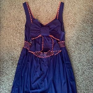Judith March Navy & Orange Dress with Bow in Back